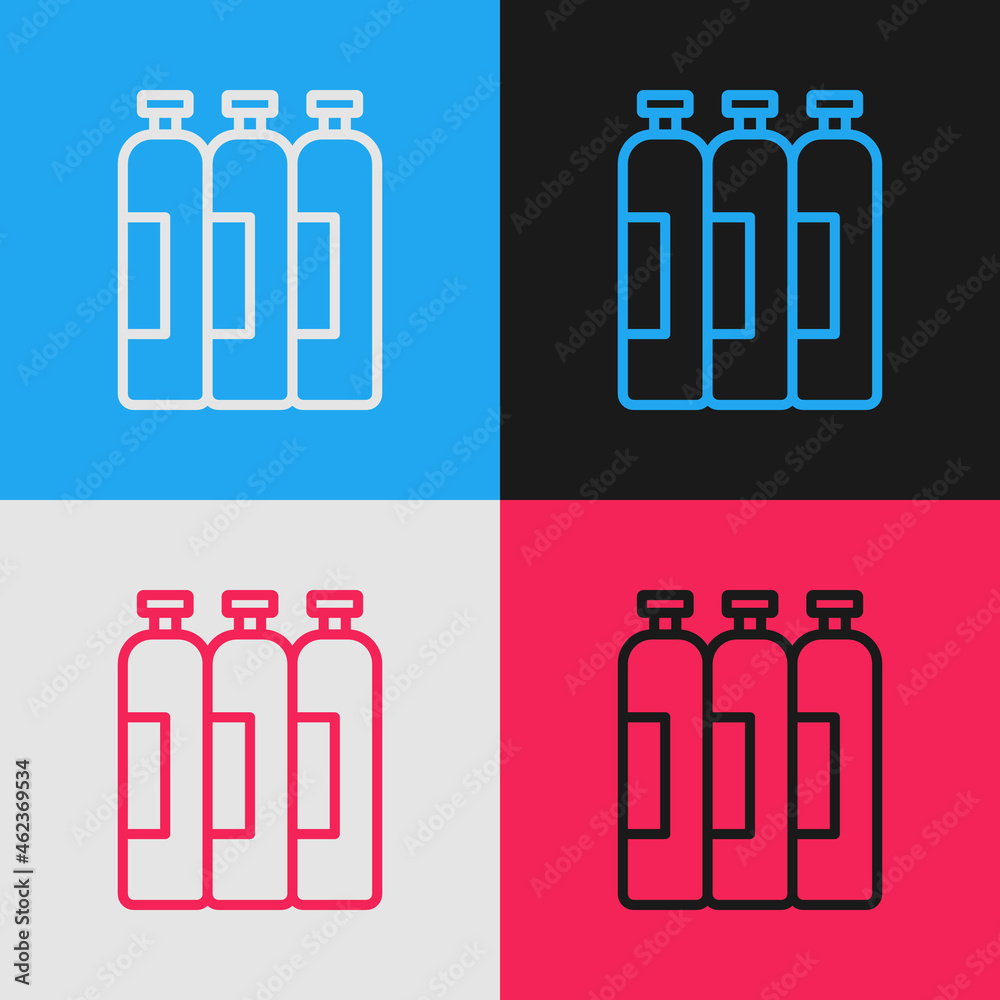 Pop art line Industrial gas cylinder tank for all inert and mixed inert gases icon isolated on color background. Vector Pop art line Industrial gas cylinder tank for all inert and mixed inert gases icon isolated on color background. Vector