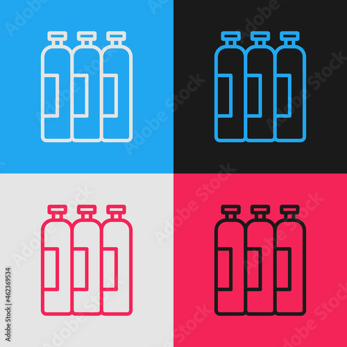 Pop art line Industrial gas cylinder tank for all inert and mixed inert gases icon isolated on color background. Vector