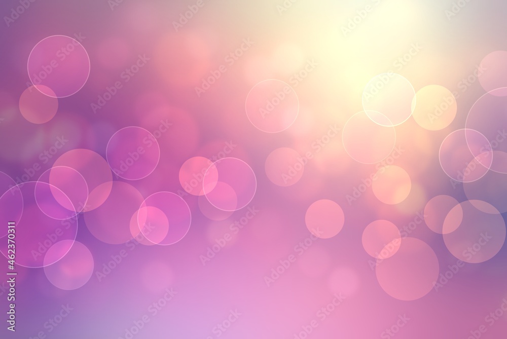 Fantasy bokeh pink yellow glowing background. Sweet dream abstract blur illustration.