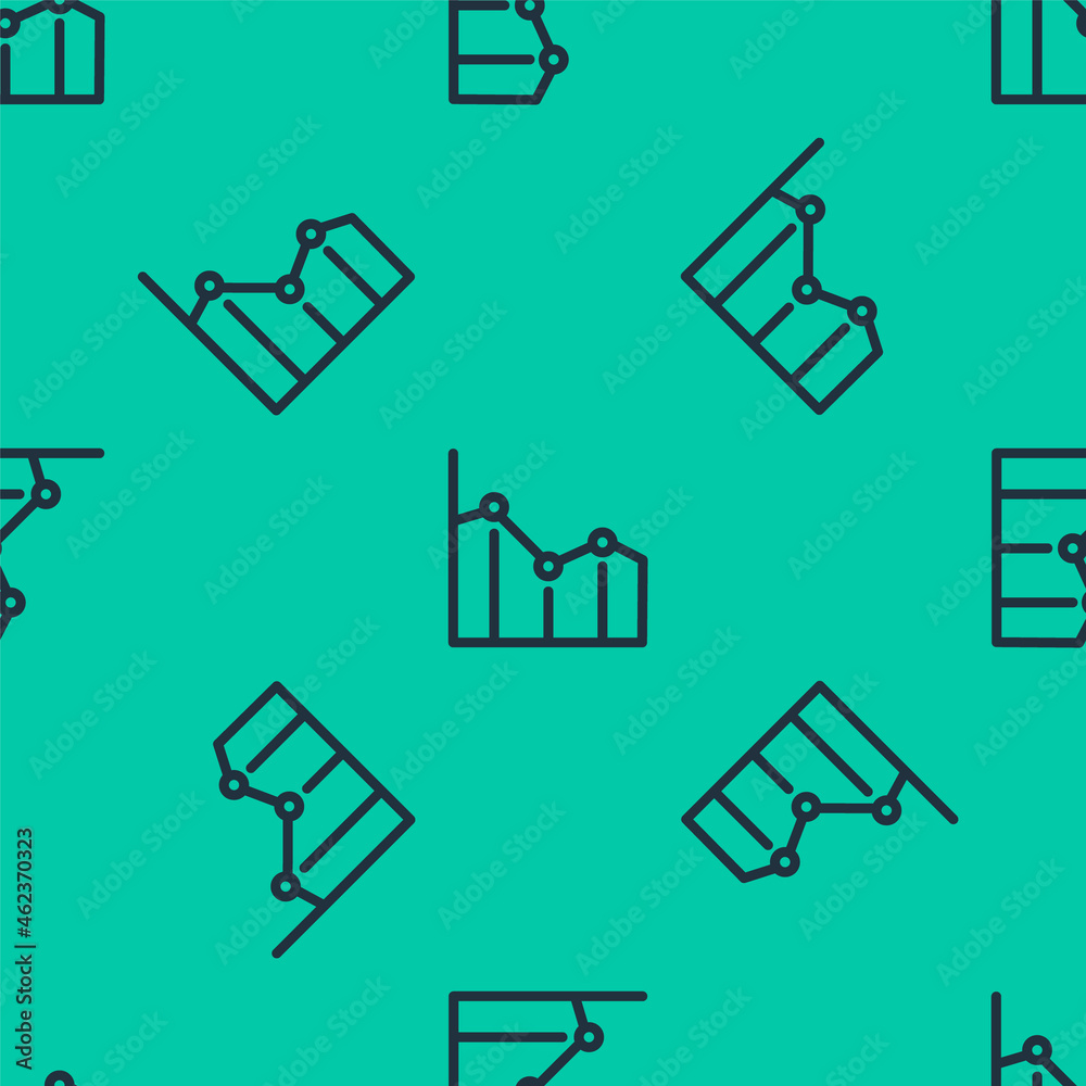 Blue line Pie chart infographic icon isolated seamless pattern on green background. Diagram chart sign. Vector Blue line Pie chart infographic icon isolated seamless pattern on green background. Diagram chart sign. Vector