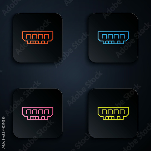 Color neon line RAM, random access memory icon isolated on black background. Set icons in square buttons. Vector