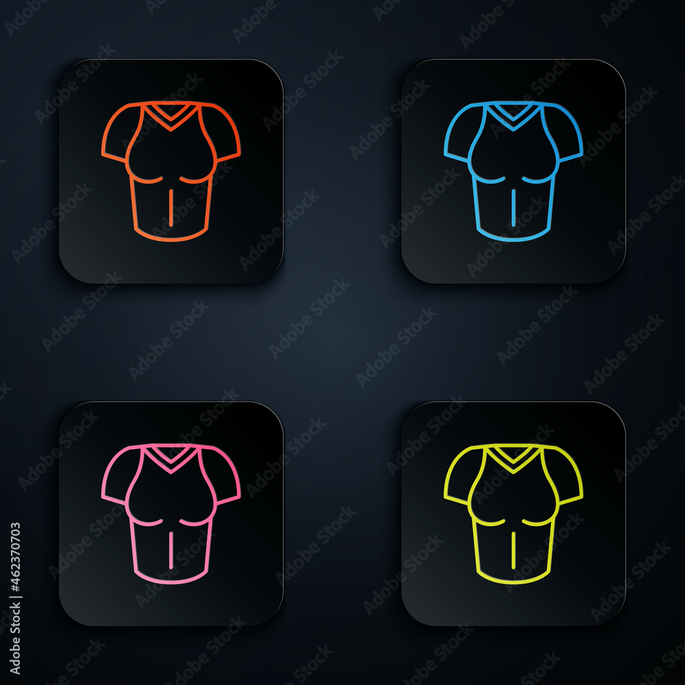 Color neon line T-shirt icon isolated on black background. Set icons in square buttons. Vector Color neon line T-shirt icon isolated on black background. Set icons in square buttons. Vector