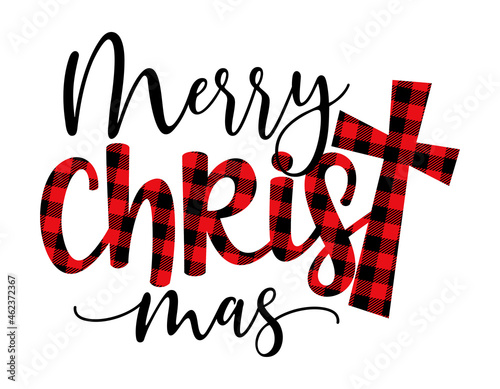 Merry Christmas, Jesus Christ - Calligraphy phrase for Christmas. Hand drawn lettering for Xmas greeting cards, invitations. Good for t-shirt, mug, scrap booking, gift, printing press. Holiday quote.