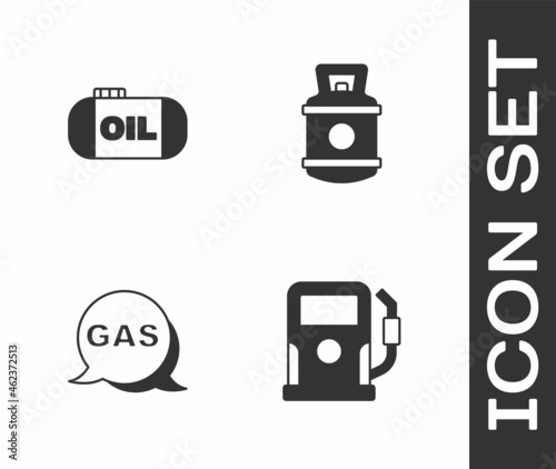 Set Petrol or gas station, Oil tank storage, Location and and Propane icon. Vector