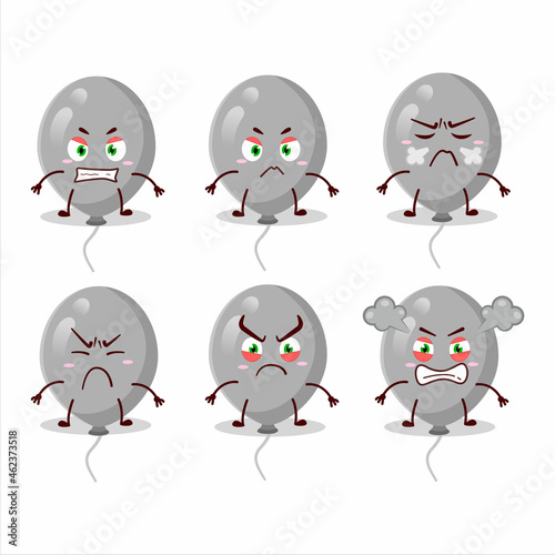 Grey balloons cartoon character with various angry expressions