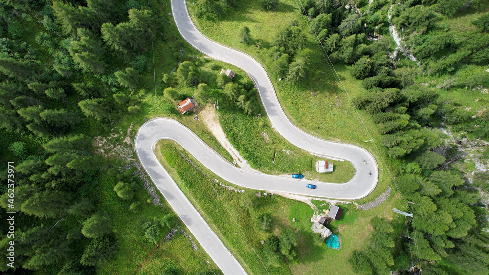 Serpentine road in the forest view from above. Serpentine road in the forest view from above.