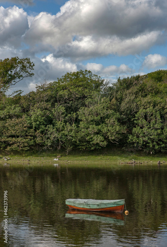 Rowboat. Westport Ireland. Hills and lake. River. © A