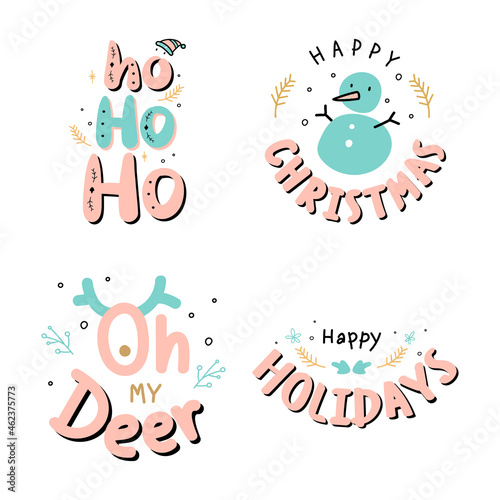 Christmas celebration vector doodle typography sticker set