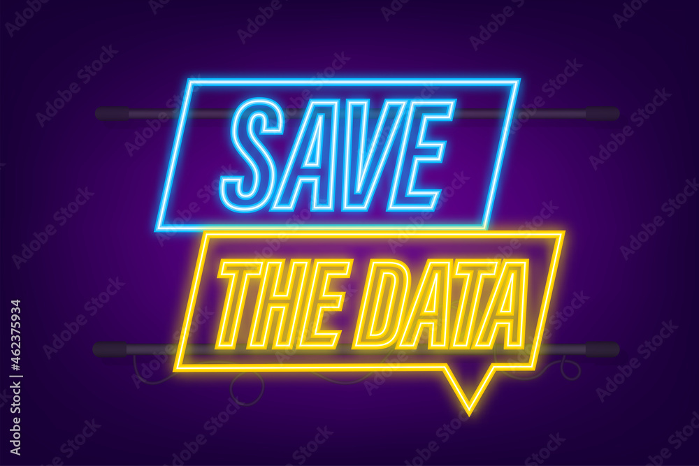 Obraz premium Save the date. Badge, mark on megaphone. Neon icon. Flat vector stock illustrations