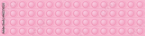 Pop it pink background as a fashionable silicon toy for fidgets. Addictive anti-stress toy in pastel colors. Bubble sensory popit for kids. Vector illustration in rectangle format suitable for bunner.