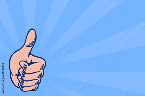Thumb up on blue background design resource vector