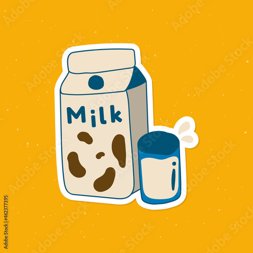Cute milk carton doodle sticker with a white border vector