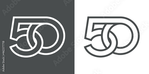 Banner con número 50 con lineas enlazadas en circuito cerrado en fondo gris y blanco