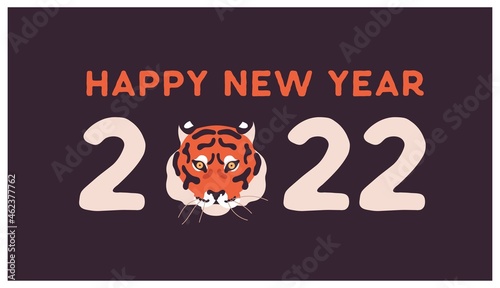 Happy New Year of oriental Chinese tiger, card. Banner design for 2022 with h...