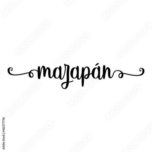 Dulces de navidad. Banner con texto manuscrito mazapán escrito a mano con florituras en color negro