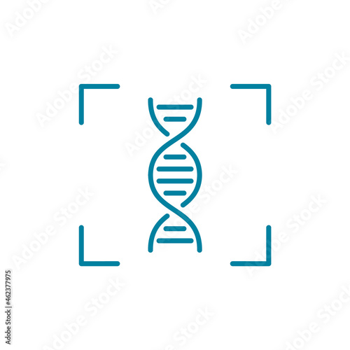 DNA identification line icon. Biometrics concept. Identity authorization. Forensics analysis. Database search. Safe access. Digital authentication. DNA sequencing. Vector illustration, flat, clip art.
