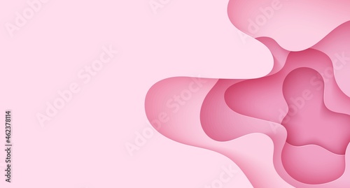 Paper cut background with waves and hole. Pink 3d abstract backdrop with smooth wavy layers. Women's Breast Cancer Concept. Horizontal poster template in rose color. Female vector card illustration