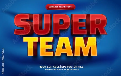 super team red yellow modern cartoon comic hero 3d editable text effect