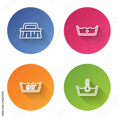 Set line Brush for cleaning, Temperature wash, and . Color circle button. Vector