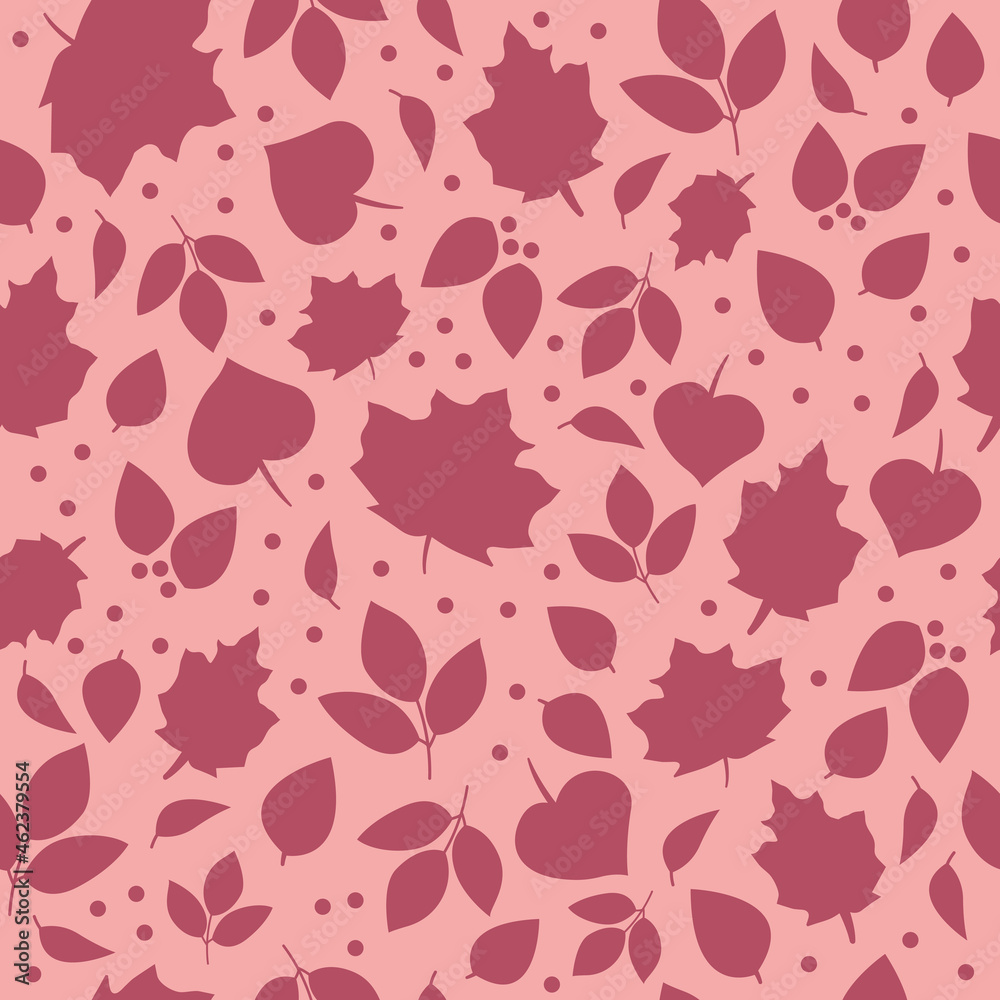 Ditsy autumn leaves seamless vector pattern texture, with a blush pink background. Girly, cute, feminine fall season design with leaf silhouette illustrations. Ditsy autumn leaves seamless vector pattern texture, with a blush pink background. Girly, cute, feminine fall season design with leaf silhouette illustrations.