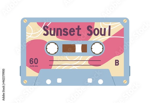Audio stereo cassette with retro music records on magnetic tape. Old casette ...