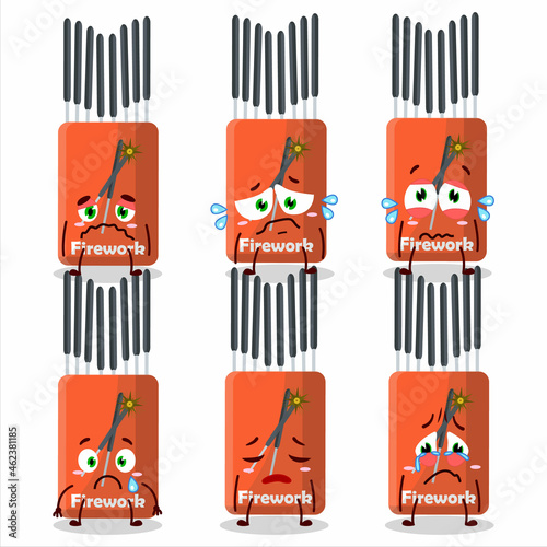 Firework cartoon in character with sad expression