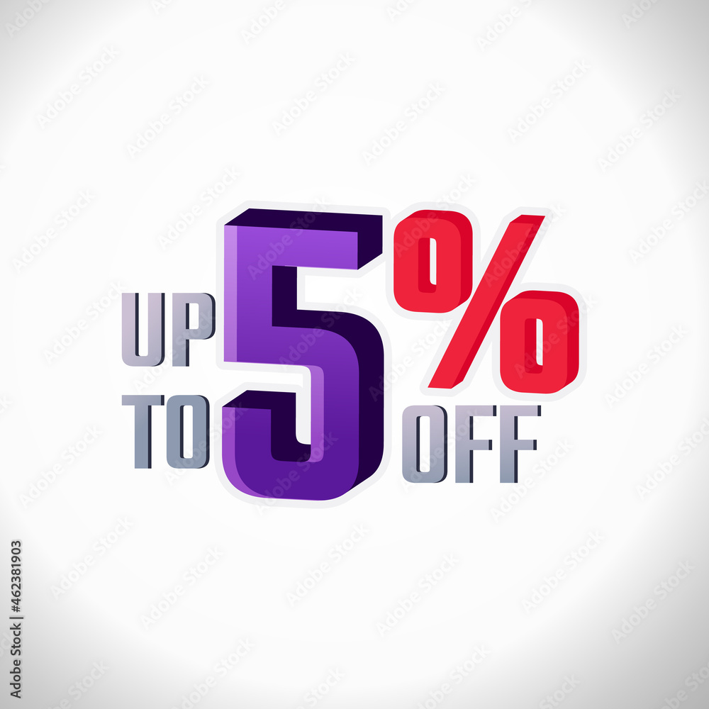 Discount Label up to 5% off Vector 3D Template Design Illustration. Promotion Flyer, Retro Label Discount Label up to 5% off Vector 3D Template Design Illustration. Promotion Flyer, Retro Label