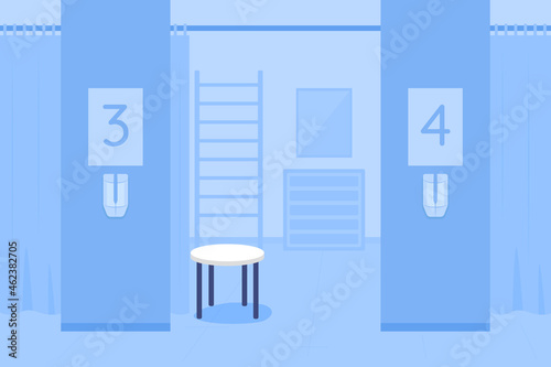 Diagnostics room blue flat color vector illustration. Space for patient reception for examination. Professional medical place. Hospital 2D cartoon interior with clincial furniture on background