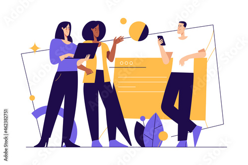 Vector illustration on the subject of digital business transformation, technologies, communication. Editable stroke
