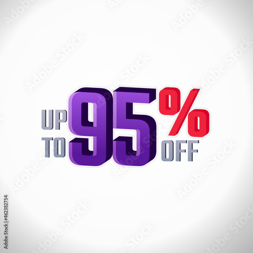 Discount Label up to 95% off Vector 3D Template Design Illustration. Promotion Flyer, Retro Label