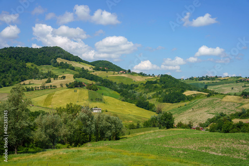Rural landscape near Salsomaggiore and Fornovo, Parma, at springtime