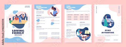 Loving family flat vector brochure template. Parents and children. Flyer, booklet, printable leaflet design with flat illustrations. Magazine page, cartoon reports, infographic posters with text space