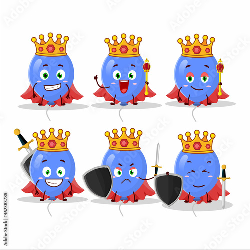 A Charismatic King blue balloons cartoon character wearing a gold crown