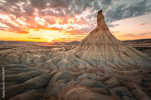 Castildetierra famous geological formation while sunset at Bardenas Reales dessert in Navarra, Basque Country.