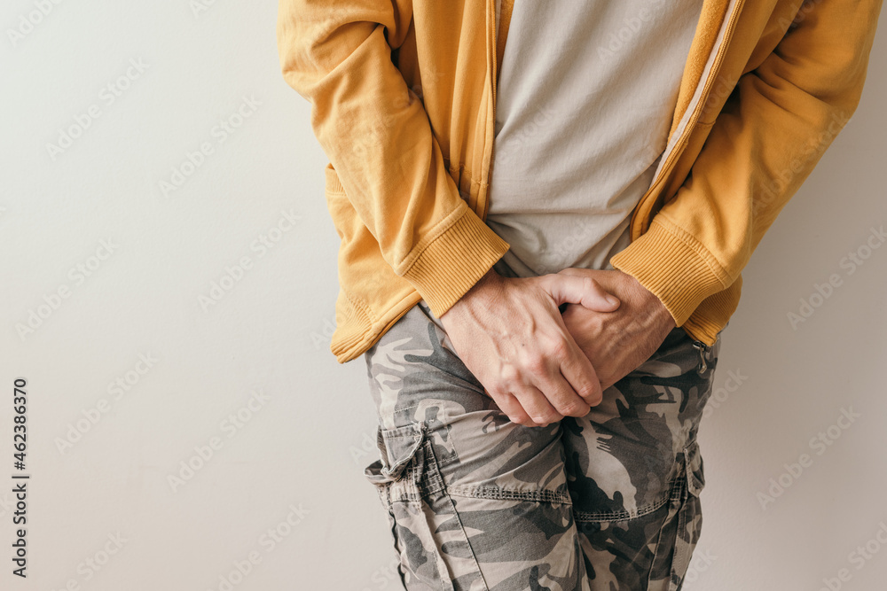 Prostatitis, aching lower abdomen pain symptoms - obrazy, fototapety, plakaty 