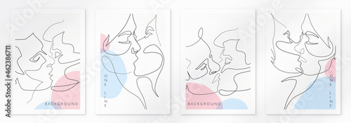 Vector illustration, Kiss of  gay couple. lgbt concept, minimalistic one line style.
