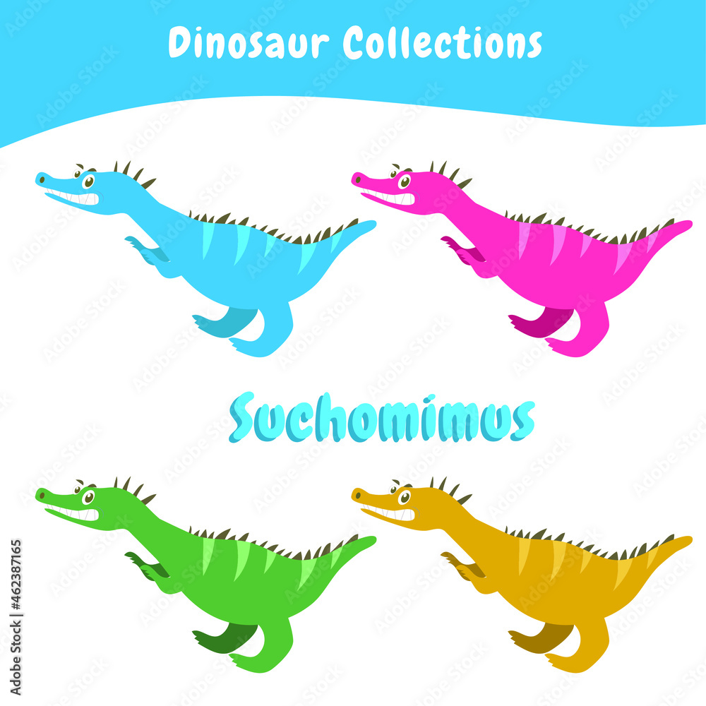 Dinosaur collection poster for children. Cute dinosaur with variant color. Vector illustration in cartoon style. Dinosaur collection poster for children. Cute dinosaur with variant color. Vector illustration in cartoon style.