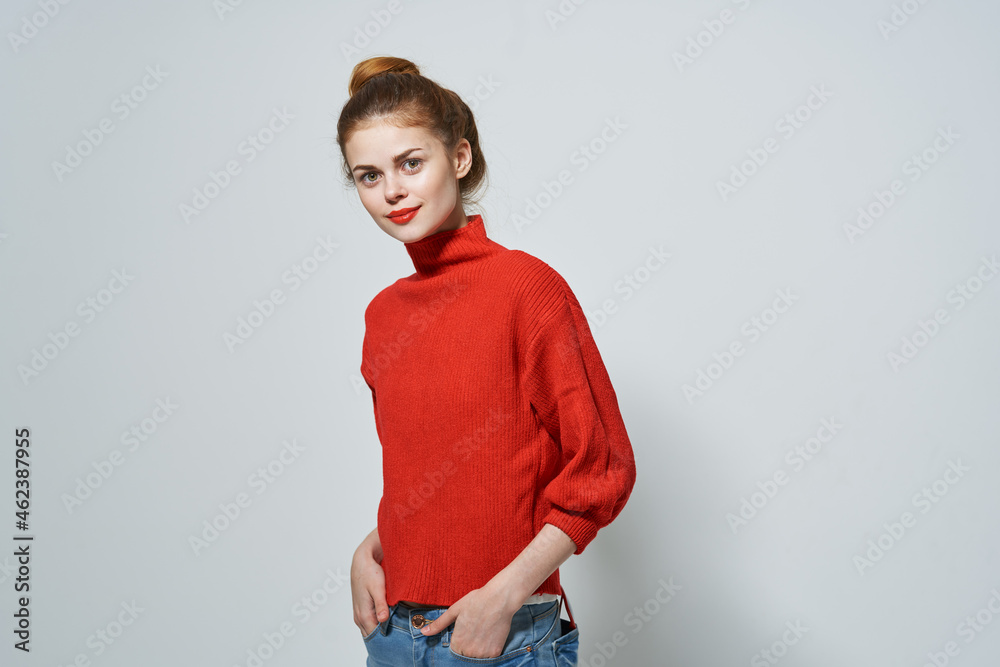 fashionable woman Red lips posing isolated background fashionable woman Red lips posing isolated background