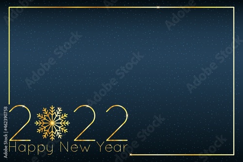 2022 new year and christmas background with golden shining numbers and snowflake. Luxurious elegant vector illustration.
