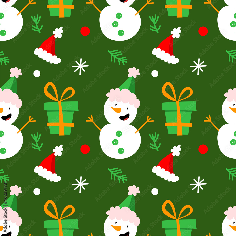 Fototapeta premium Christmas vector cute cartoon seamless pattern. Ideal for wrapping paper decoration, gift, present scrapbooking digital paper
