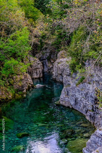 Ordesa y Monte Perdido National Park, in the Spanish Pyrenees with spectacular rivers and waterfalls, mountains and beech and fir forests