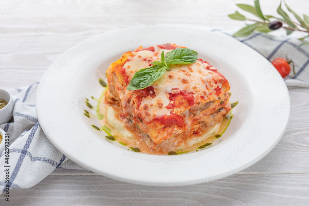 pasta baked with cheese, minced meat and cream sauce pasta baked with cheese, minced meat and cream sauce
