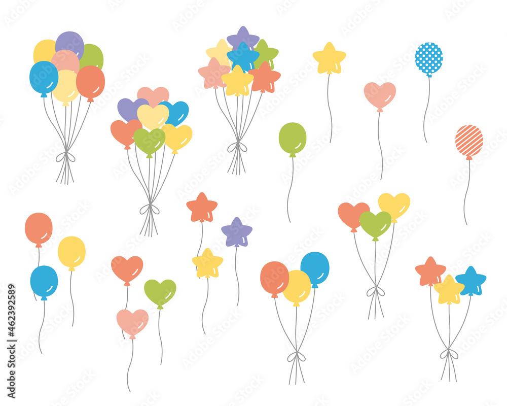 かわいい風船のイラストのセット シンプル バルーン 飾り 装飾 イベント パーティー 誕生日 お祝い Stock Vector Adobe Stock