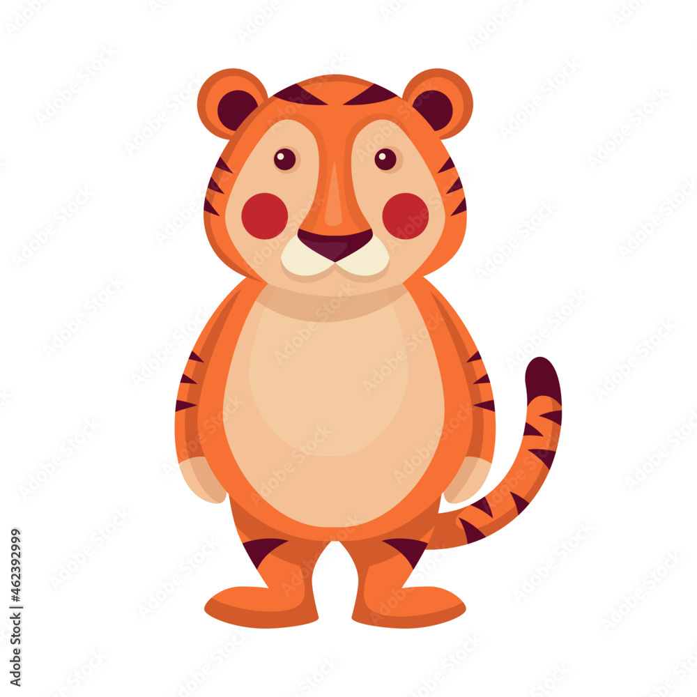 Fototapeta premium flat vector cute tiger cute animal character idea for child and kid printable stuff and t shirt, greeting card, nursery wall art, postcard