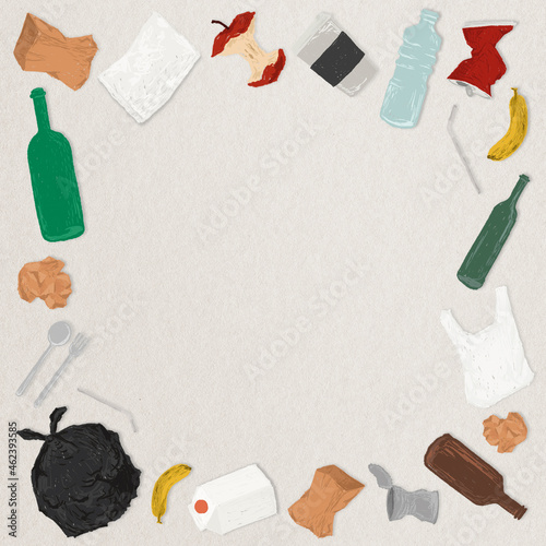 Garbage and waste vector border frame ocean pollution