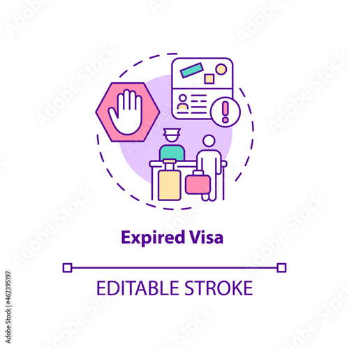 Expired visa concept icon. Denied entry to abroad country. Documentation for migrants. Deportation abstract idea thin line illustration. Vector isolated outline color drawing. Editable stroke