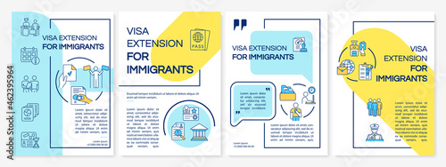 Visa extension brochure template. Border entry permission. Flyer, booklet, leaflet print, cover design with linear icons. Vector layouts for presentation, annual reports, advertisement pages © bsd studio