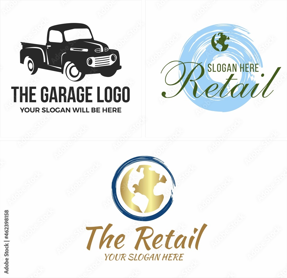 Modern garage retail automotive world logo design