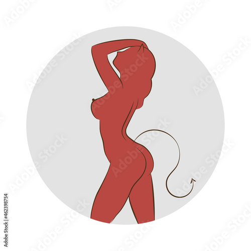 Sexy devil girl posing. The outline of a naked girl. Vector illustration.