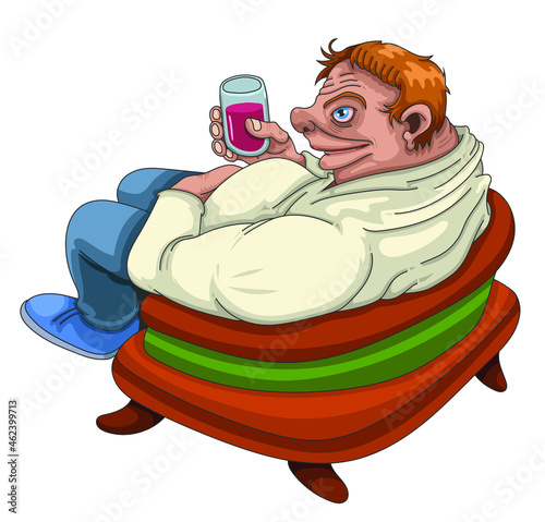 Homme avachi sur son fauteuil, un verre à la main